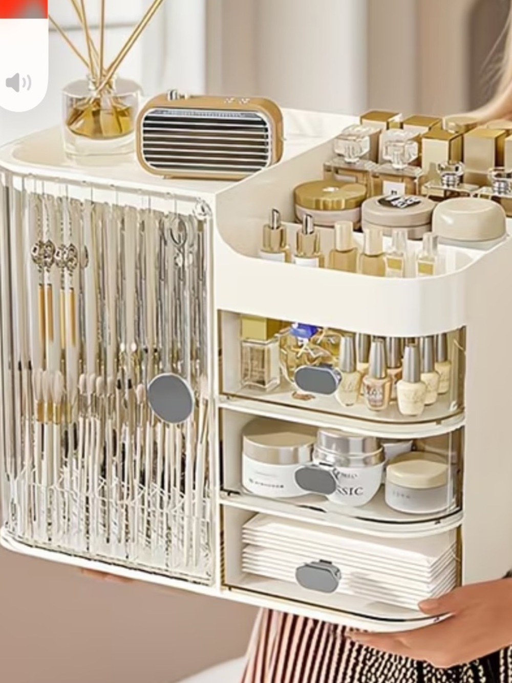 Cream Cosmetic & Jewelry Organizer Storage Tower